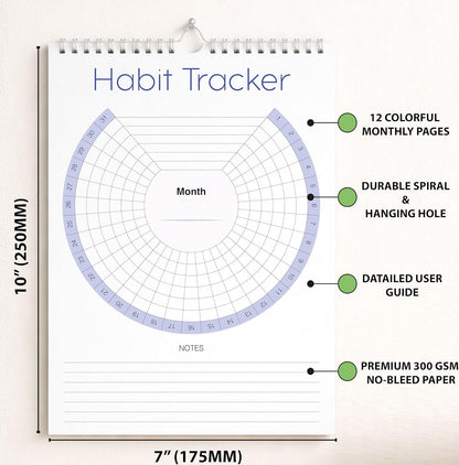 Habit Tracker Calendar (Undated 12 Month) with Silver Spiral Bound and Hanger, 7"x10" Habit Planner, Daily Weekly and Monthly Habit Tracker Journal, Habit Calendar, Colorful Layout.