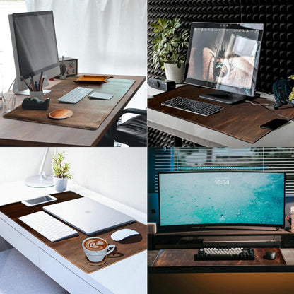 Leather Desk Mat Desk Pad - Full Grain (32x16) Leather Desk Cover Blotter & Protector - Large Computer Keyboard Gaming Table Mat - Desktop Accessories Mouse Pad for Laptop, Office & Home