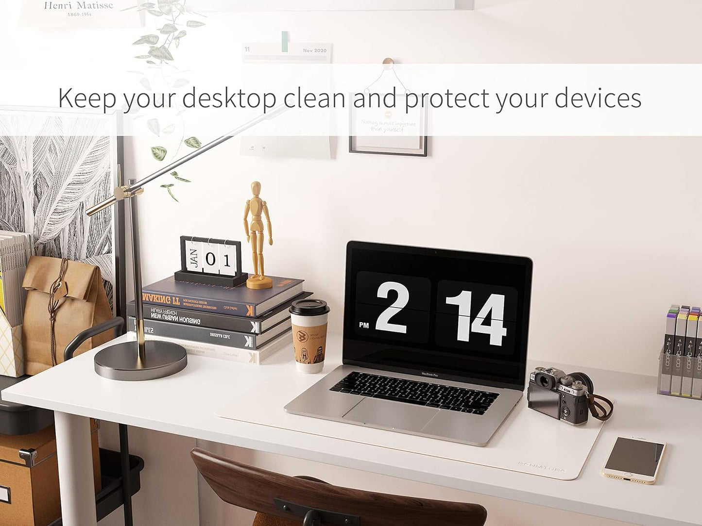 RENMTURE Dual-Sided Mouse Pad, Natural Cork & PU Leather Large Desk Pad for Office and Home Work, Desk Protector Non-Slip, Waterproof, Easy Clean (Olive Green, 32"x16")