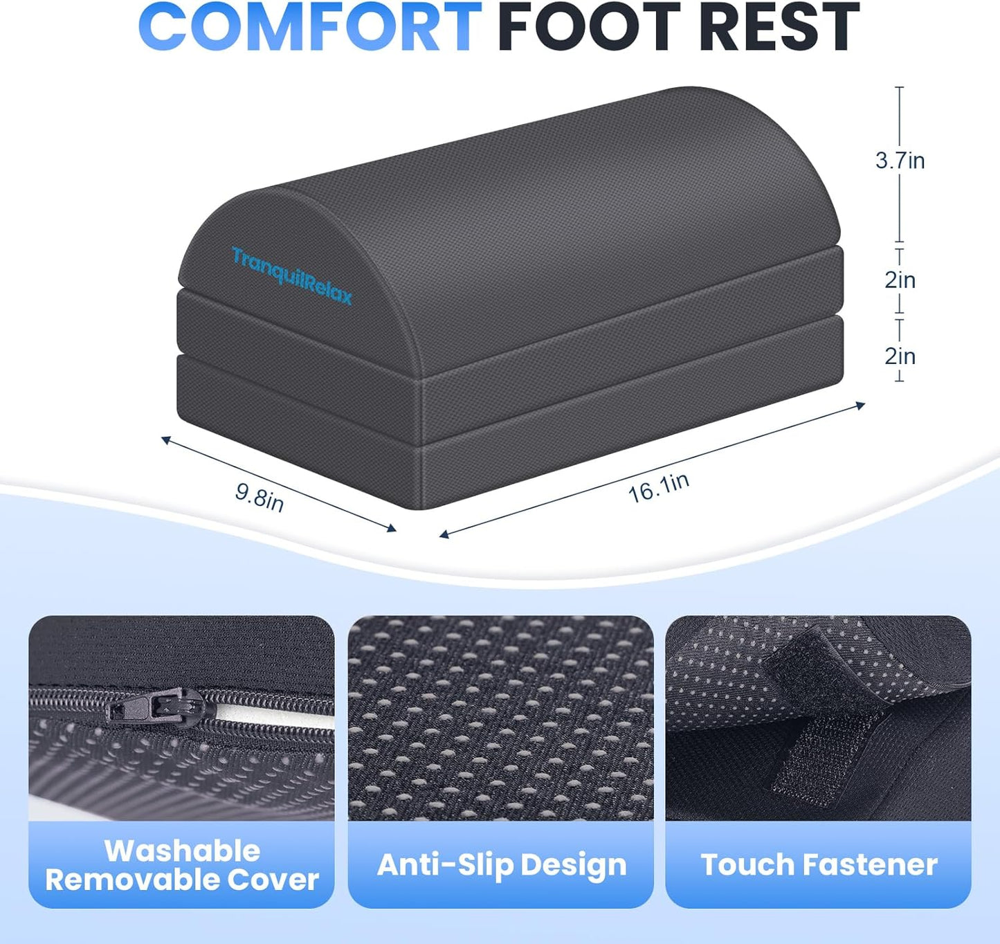 TranquilRelax Foot Rest for Under Desk at Work, Gaming Accessories Foot Stool with 3 Adjustable Heights & Washable Cover, Comfortable Office Desk Accessories, Footrest for Office, Home and Car (Black)