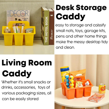 ALINK Classroom Caddy Storage Basket with Handle, 6 Pack Plastic Arts Office Crafts Caddy 4 Compartments for Kids, Pencil, Crayon, Marker, School Supplies - Clear