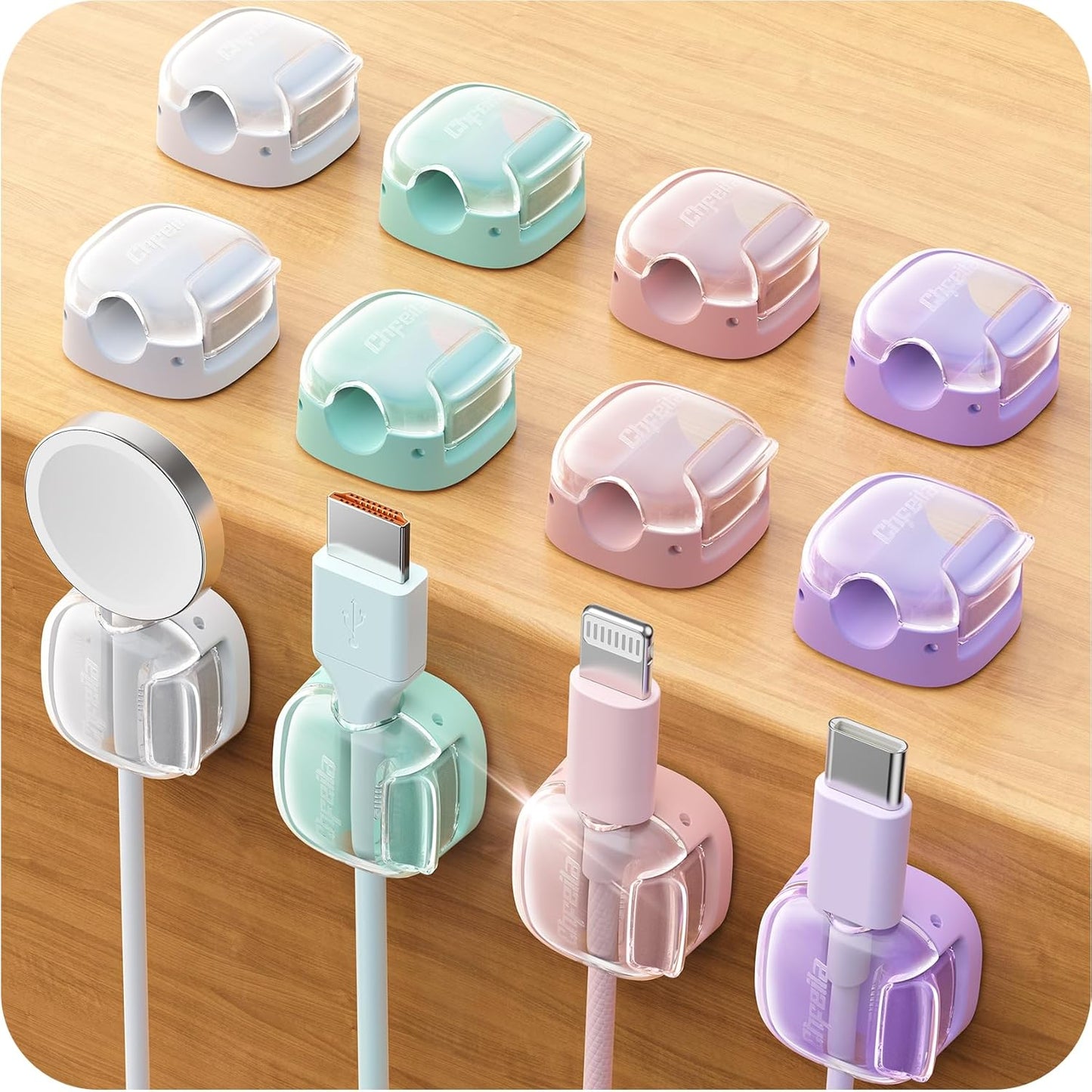 Cord Organizer, 8 Pack Cable Clips [1s Lock & Strongest Adhesive] Spring Cable Management, Cord Holder for Nightstand, Home Office Desk Accessories, Women Teen Cute Room Decor College Dorm Essentials