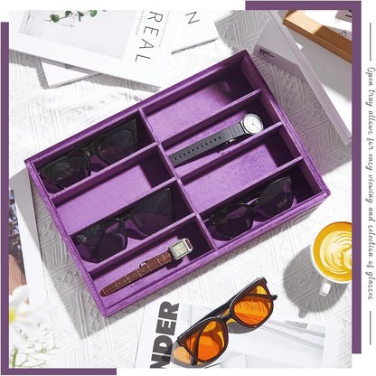 Amylove 2 Pcs Sunglass Organizer Trays Glasses Stackable Jewelry Trays Sunglass Organizer Display Box(8 Grids,Beige)