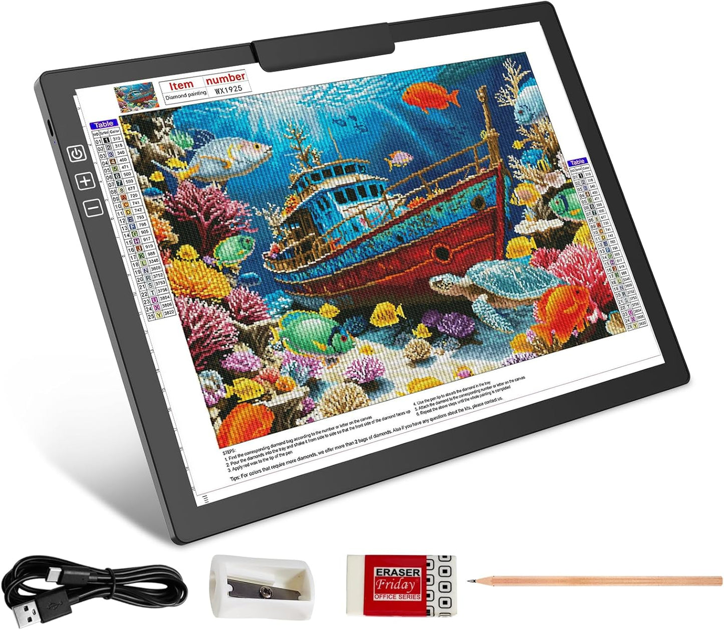 HIUKCOLED Rechargeable A4 Light Pad, Battery Powered Light Board with Carry Bag, Built-in Top Clip＆Stand, Stepless Dimmable＆6-Level Brightness Adjustable, Wireless LED Tracing Box for Weeing Vinyl