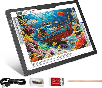 HIUKCOLED Rechargeable A4 Light Pad, Battery Powered Light Board with Carry Bag, Built-in Top Clip＆Stand, Stepless Dimmable＆6-Level Brightness Adjustable, Wireless LED Tracing Box for Weeing Vinyl