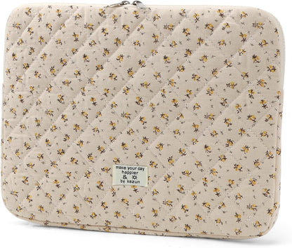 Puffy Laptop Sleeve 13 Inch Cute Quilted Laptop Protective Case Padded Floral Computer Sleeve for MacBook (A-Blue, 13 Inch)