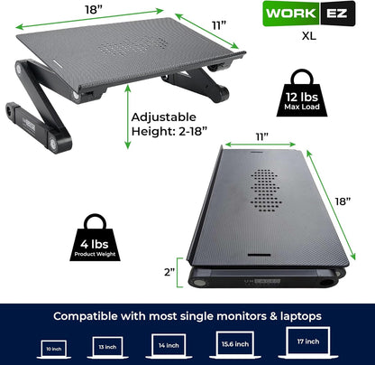 WorkEZ Adjustable Laptop Stand for Desk, Portable Laptop Stand Adjustable Height, Foldable Cooling Computer Holder Riser for Desk, Black