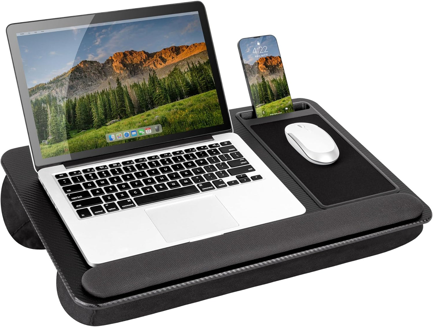 LAPGEAR Home Office Lap Desk with Device Ledge, Mouse Pad, and Phone Holder - Black Carbon - Fits up to 15.6 Inch Laptops - Style No. 91588