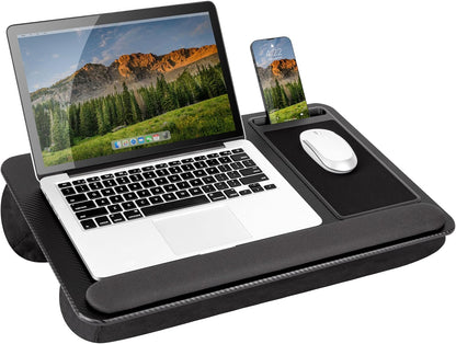 LAPGEAR Home Office Lap Desk with Device Ledge, Mouse Pad, and Phone Holder - Black Carbon - Fits up to 15.6 Inch Laptops - Style No. 91588