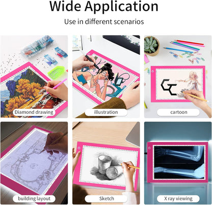 XIAOSTAR Light Box Drawing Pad, Tracing Board with Type-C Charge Cable and Brightness Adjustable for Artists, AnimationDrawing, Sketching, Animation, X-ray Viewing (A4-P-Pink-New)