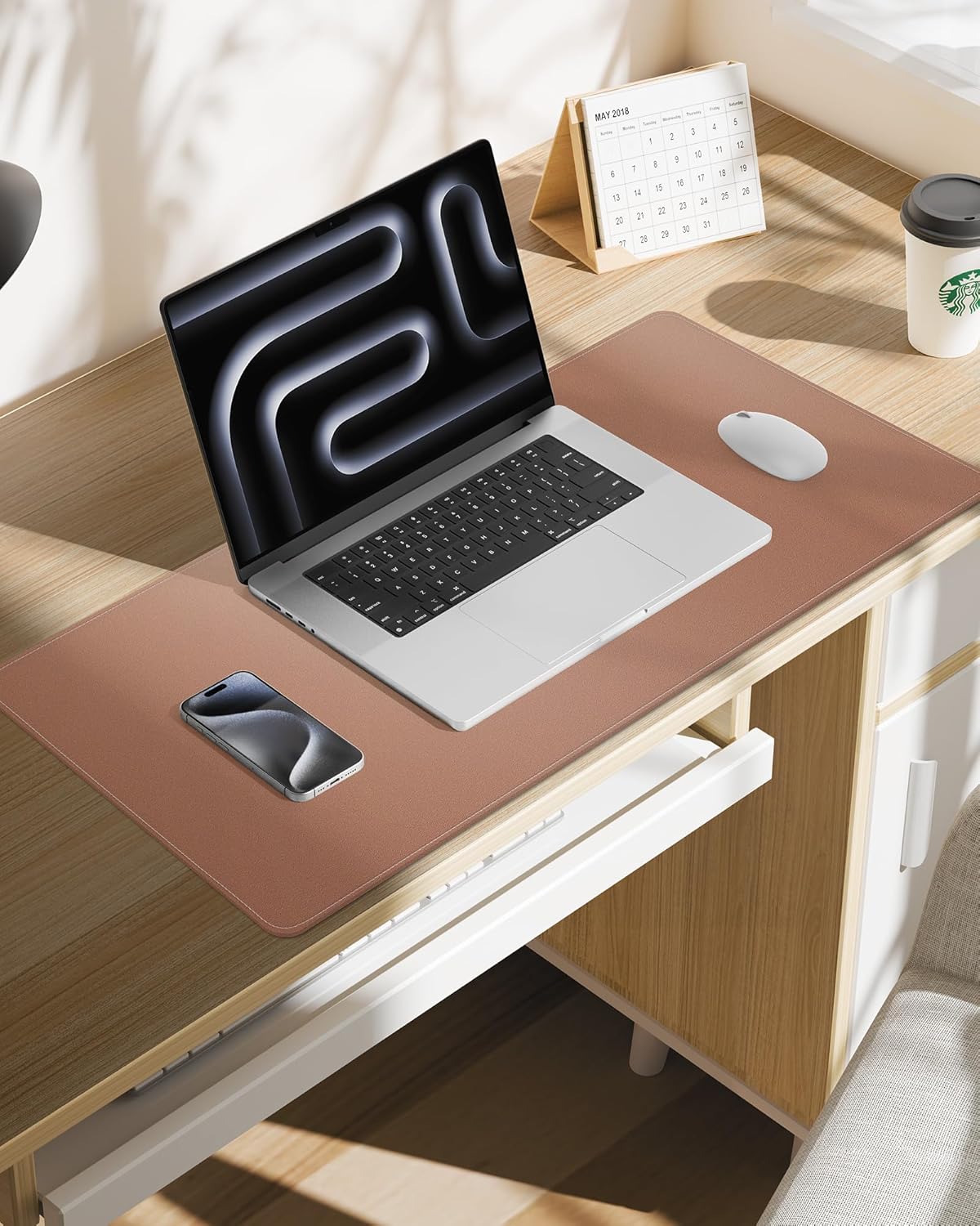 AFIING Desk Pad Protector 23.6" x 13.7" - Non-Slip Waterproof PU Leather Desk Mat for Mouse, Keyboard, Laptop, Office and Home Workspace (Beige)
