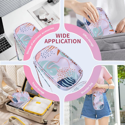 Electronics Organizer Travel Case, Cable Organizer Travel Essentials Tech Pouch,Suitable for Charger, Cable, Phone，Flash Drive,Bohemian leaves