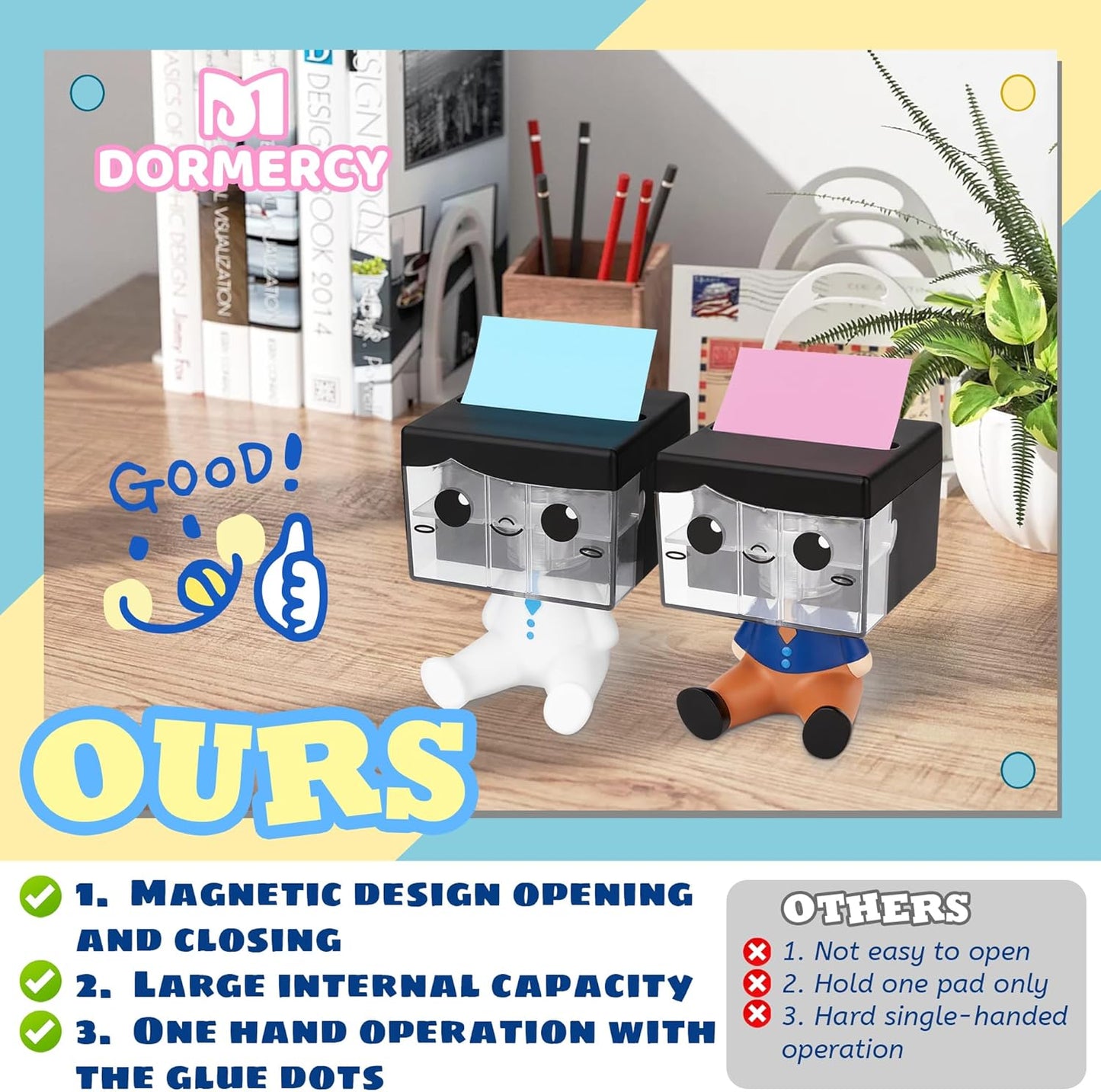 Pop-up Notes Dispenser for Desk, Idea Boy Sticky Note Holder for Office School, Cute Office Supplies, 3x3 in, Magnetic Design, White, 1 Pack