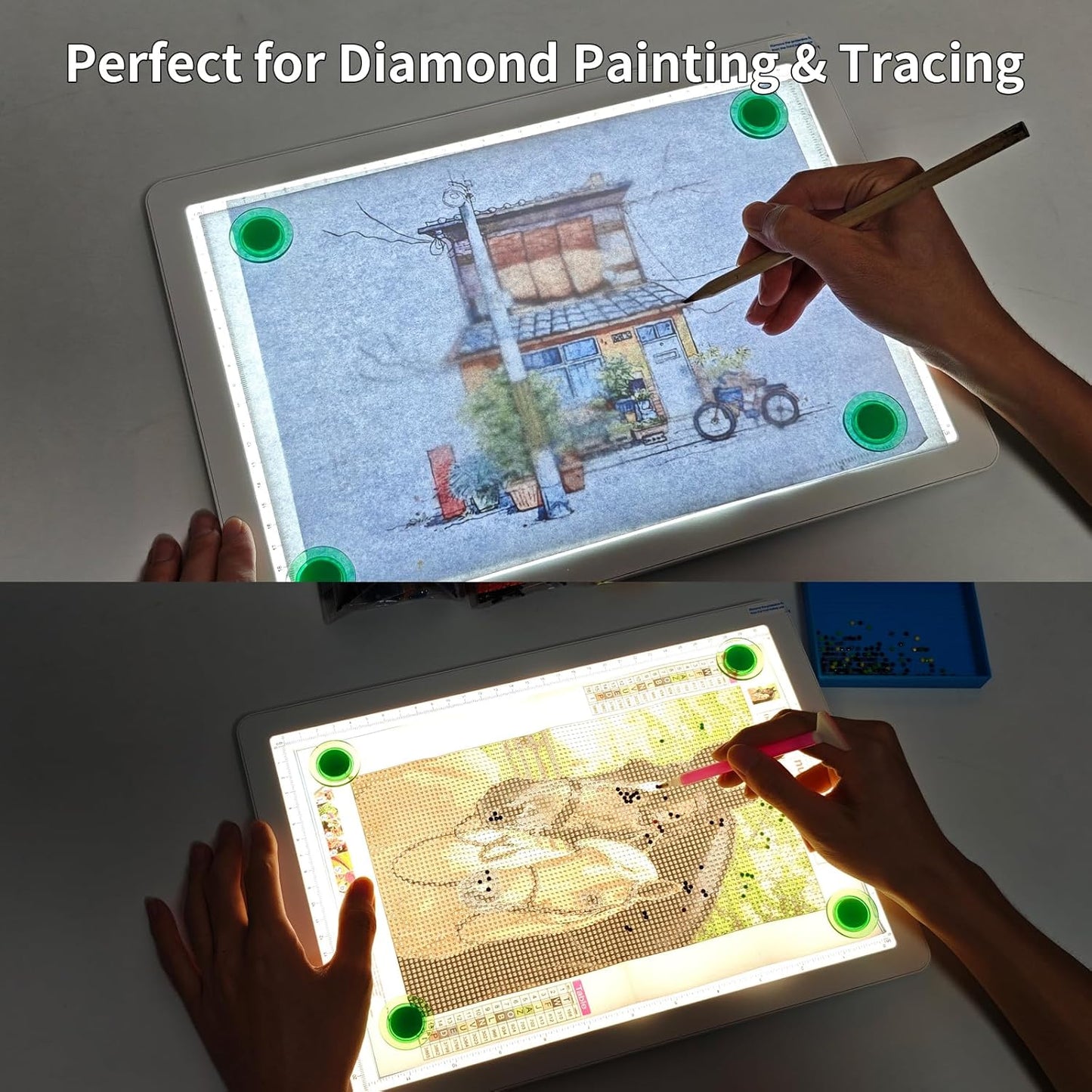 TOHETO Rechargeable A4 Light Board with Stand, Super Bright Magnetic Light Pad with Side Buttons, Wireless Light Box for Tracing and Drawing, Cordless LED Light Table for Diamond Painting, Sketching