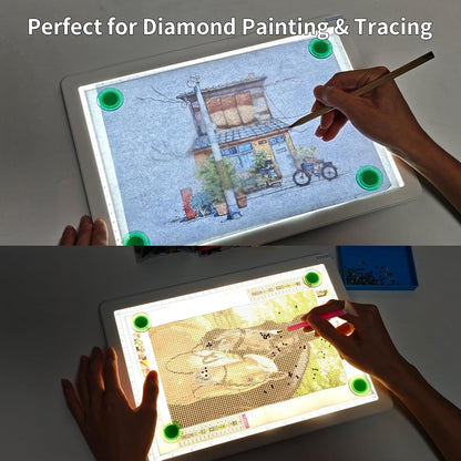 TOHETO Rechargeable A4 Light Board with Stand, Super Bright Magnetic Light Pad with Side Buttons, Wireless Light Box for Tracing and Drawing, Cordless LED Light Table for Diamond Painting, Sketching