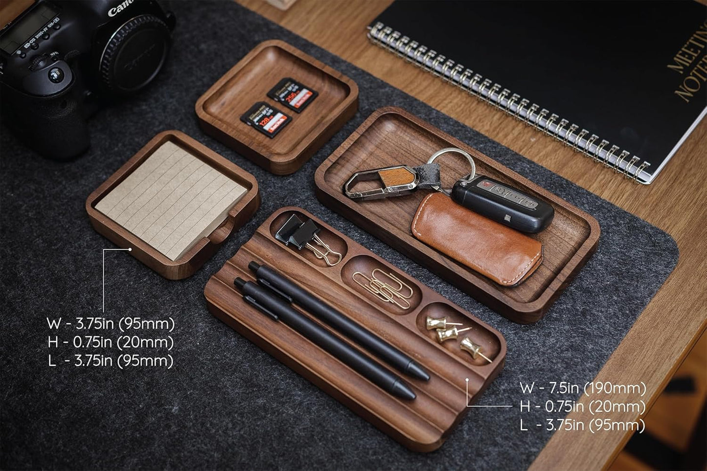 MUUJEE Wooden Desk Pen Pencil Organizer - 7.5 x 3.75 for Work Teacher Dad Wood Pencils Tray Work Minimalist Rustic, Gift for The Man who has it All