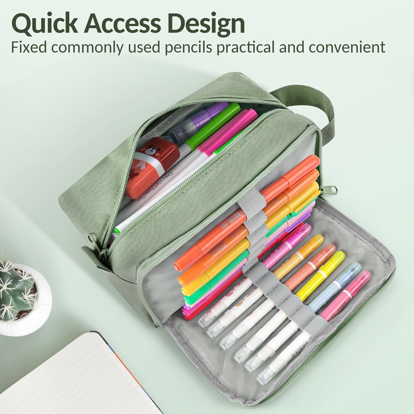 Sooez Original High Capacity Pencil Case, Big Pencil Bag Pouch Box Organizer Pen Case, Aesthetic Supply for Girls Adults, Portable Journaling Supplies with Easy Grip Handle & Loop, Mint Green