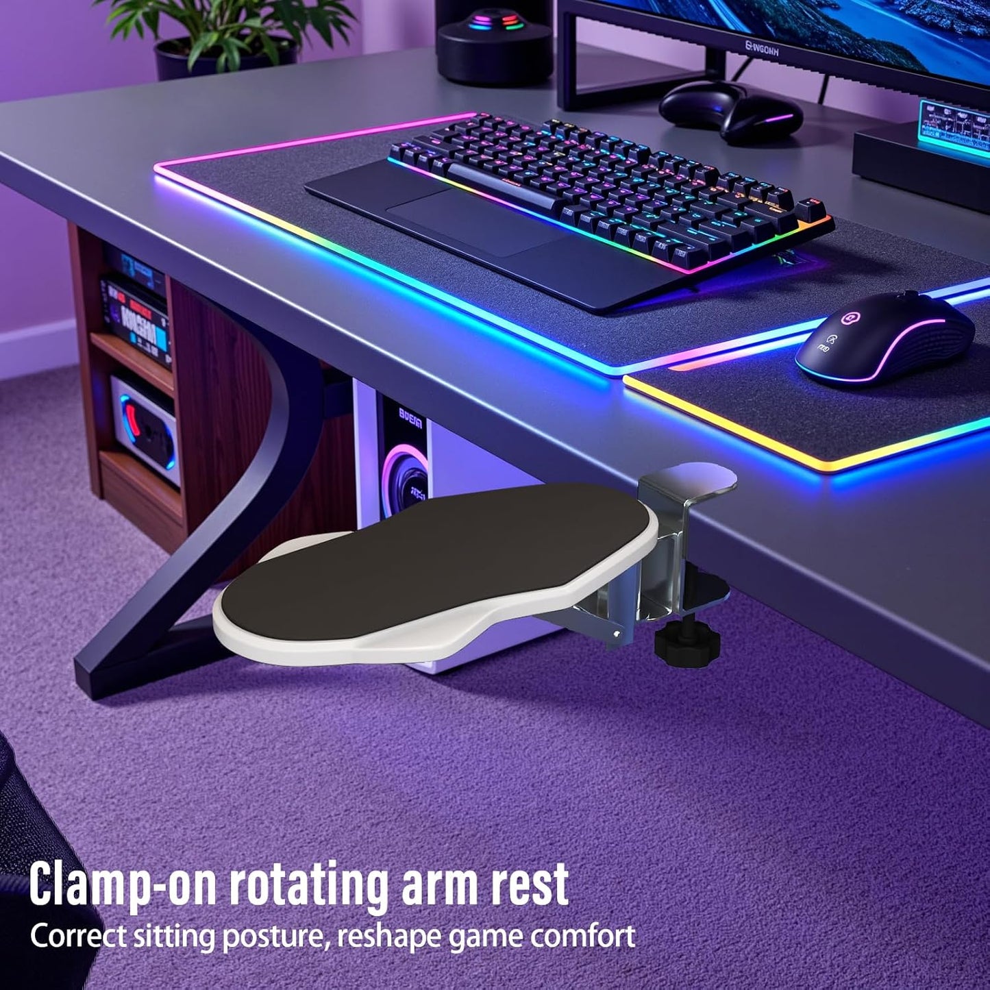 Ergonomic Arm/Elbow Rest for Desk - Foldable Rotatable Elbow Support for Computer Desk, Office & Gaming Comfort (Foldable Rotating Black)