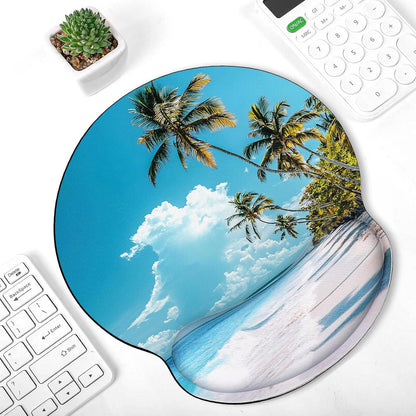 KONVINIT Ergonomic Mouse Pad with Wrist Rest, Small Mousepad with Non-Slip Rubber Base and Smooth Surface, Beach Mouse Pads for Desk, Office Desk Accessories