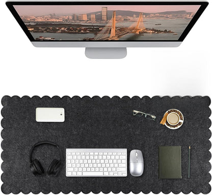 Copkim 35 x 16.5 Inch Felt Desk Mat with Scalloped Edges, Large Felt Mouse Pad Non Slip Scalloped Computer Laptop Desktop Pad for Keyboard and Mouse Home Office(Gray)
