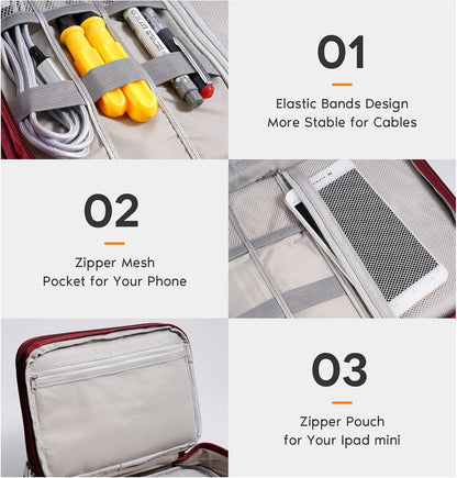 OrgaWise Electronics Organizer, Electronic Accessories Bag Travel Cable Organizer Three-Layer for iPad Mini, Kindle, Hard Drives, Cables, Chargers