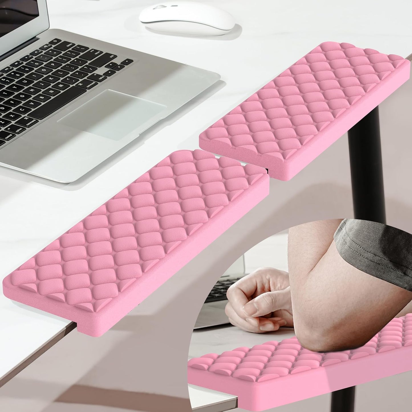 MEKASS L-Shaped Desk Wrist Rest Elbow, Forearm & Wrist Comfort Support for Table or Desk Edge, Non-Slip, Memory Foam Padding 2-Piece Set (Oval Black