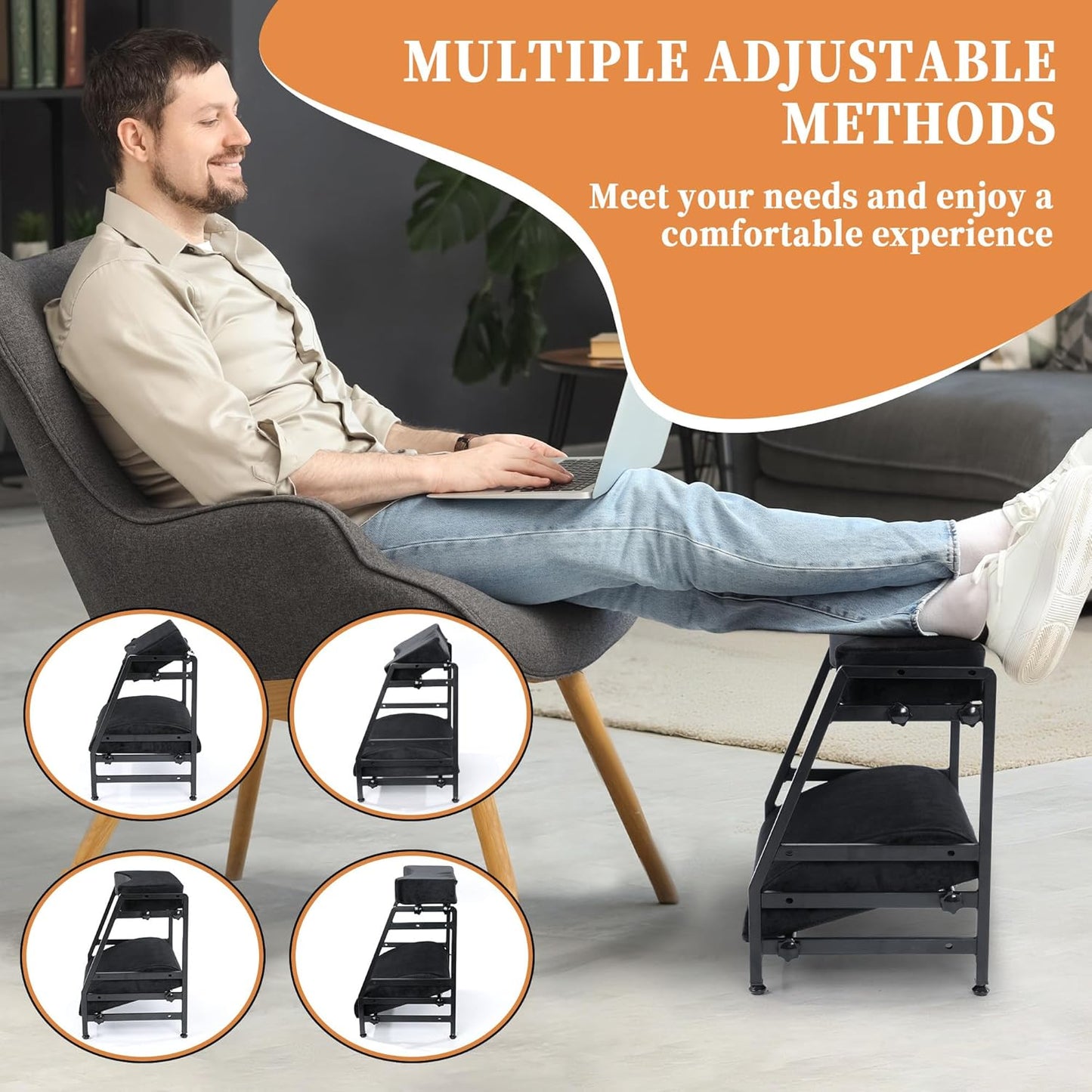 BALAPET Adjustable Double Step Footrest, High-Density Foam with Sturdy Iron Frame Foot Rest Under Desk for Office, Ergonomic Footrest with Washable Cover for Desk Work Office Life, Home