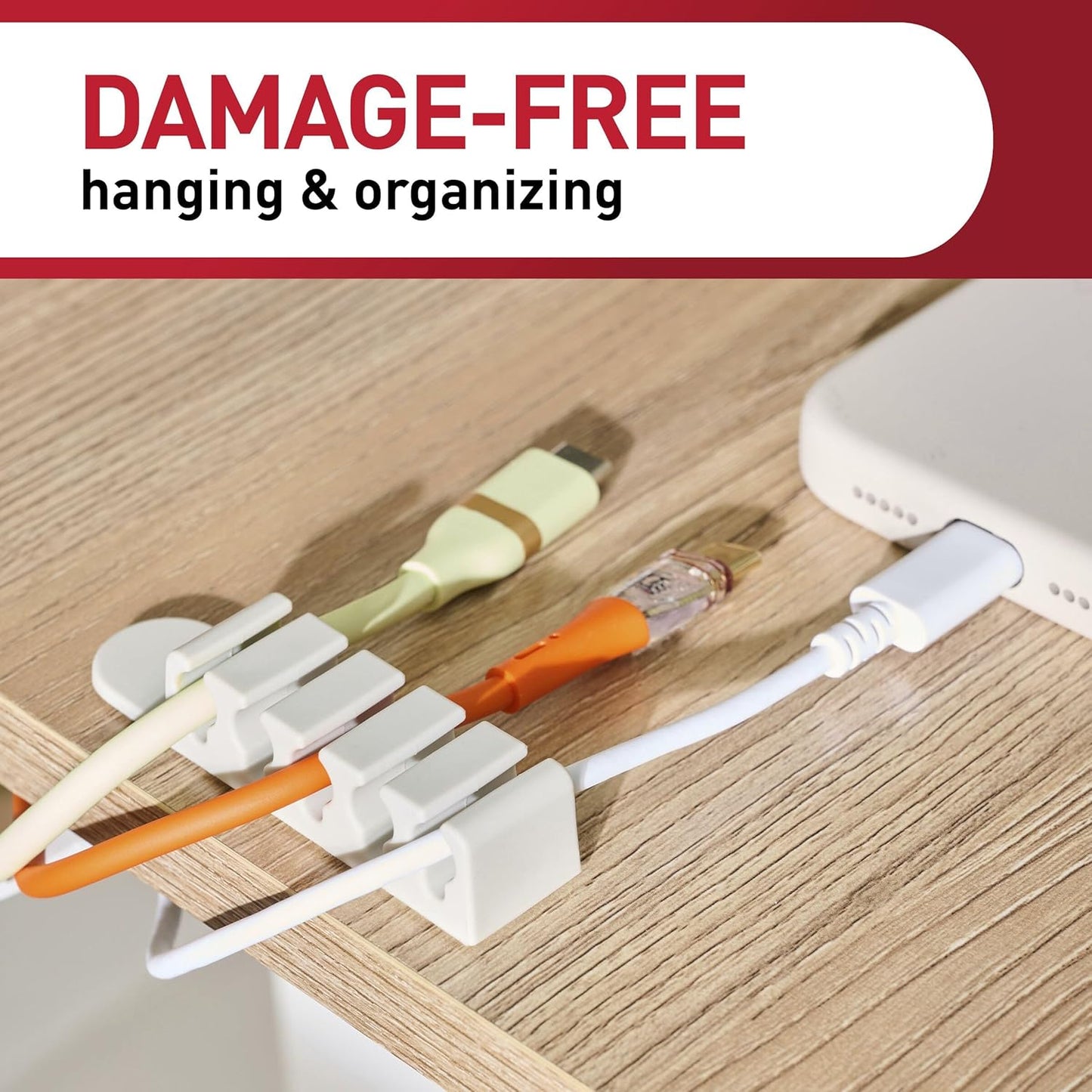 Command 5-Cord Clip Organizer and Wrap Bundle, 2 Clips, 1 Wrap and 6 Medium Strips, White, Great for Damage-Free Electronics Organization Under Desk or Wall Mount