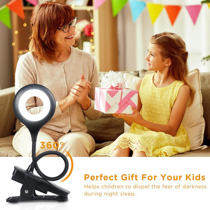 Akynite Desk Lamp LED Clip on Light, 5 Modes 5 Brightness Dimmable Clamp Light, Rechargeable Battery Flexible Clip on Reading Lamp for Bed Headboard Bunk Bed at Night for Kids (Black)