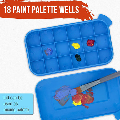 U.S. Art Supply 12-Hole Multi-Function Plastic Paint Brush Cleaner & Paint Brush Holder with Palette Lid, Washer for Acrylic, Watercolor, Oil Paints, Cleans Artist Brushes
