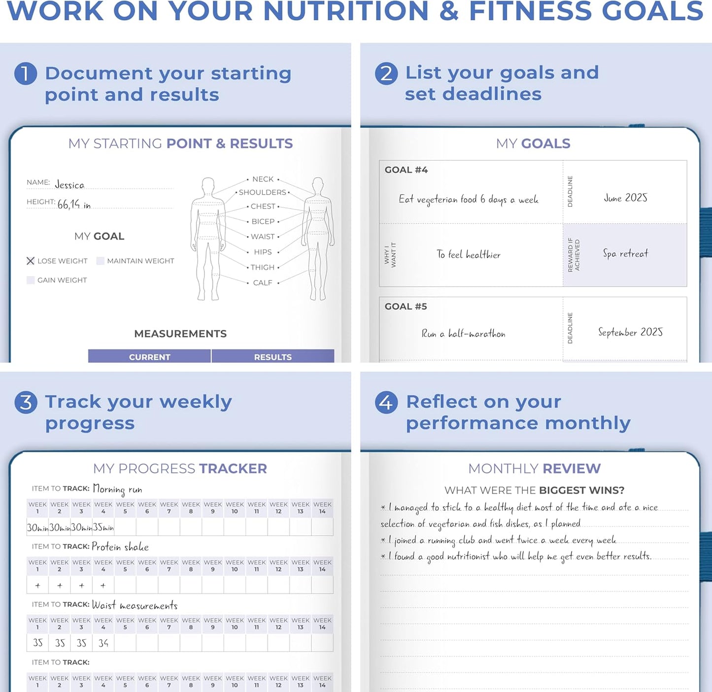Clever Fox Fitness & Food Journal – Nutrition & Workout Planner for Women & Men – Diet & Gym Exercise Log Book with Calendars, Diet & Training Trackers - Undated, A5 Size, Hardcover (Forest Green)