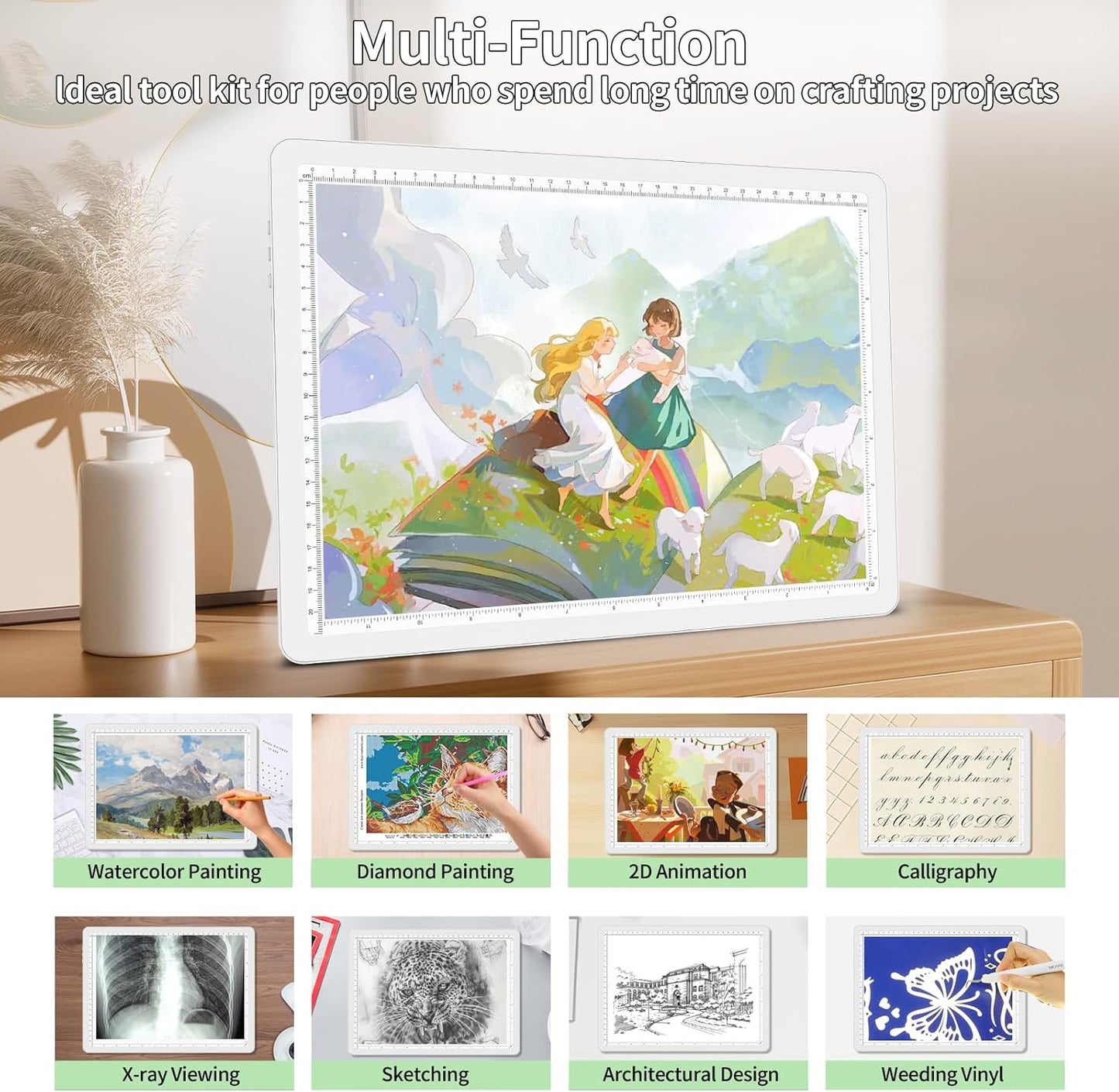 Phylosal Rechargeable A3 LED Light Pad for Diamond Painting, Ultra-Thin Magnetic Tracing Light Box for Drawing, Diamond Art Light Board with Side Button, Super Bright Light Table for Sketching (White)