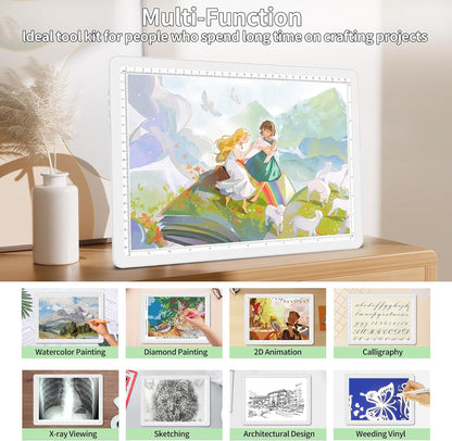 Phylosal Rechargeable A3 LED Light Pad for Diamond Painting, Ultra-Thin Magnetic Tracing Light Box for Drawing, Diamond Art Light Board with Side Button, Super Bright Light Table for Sketching (White)