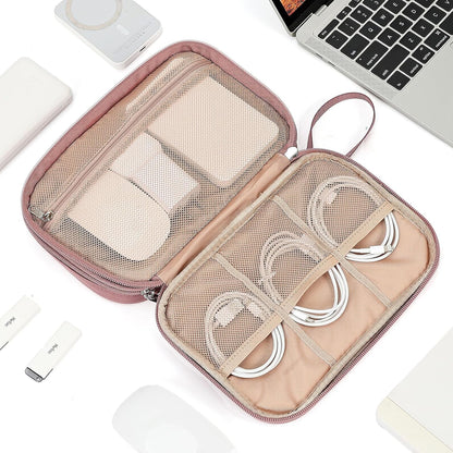 NISHEL Travel Cord Organizer Case, Double Layers Tech Electronic Bag, Essentials for Charger, Cable, Phone, Flash drive, Medium, Pink