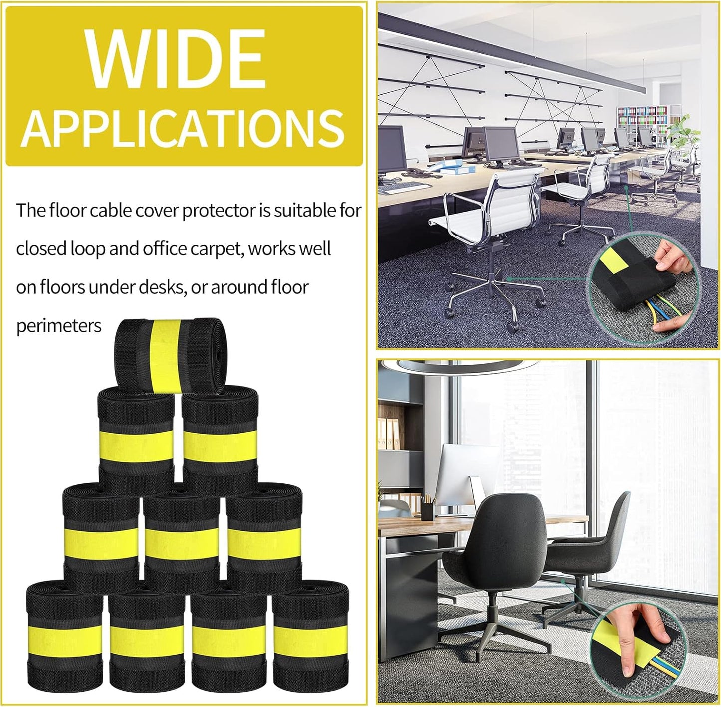 WILLBOND Carpet Cord Cover Cable Protector Floor Cover Cable Protector Management Only for Commercial Office Carpet(19.69 ft,Black)