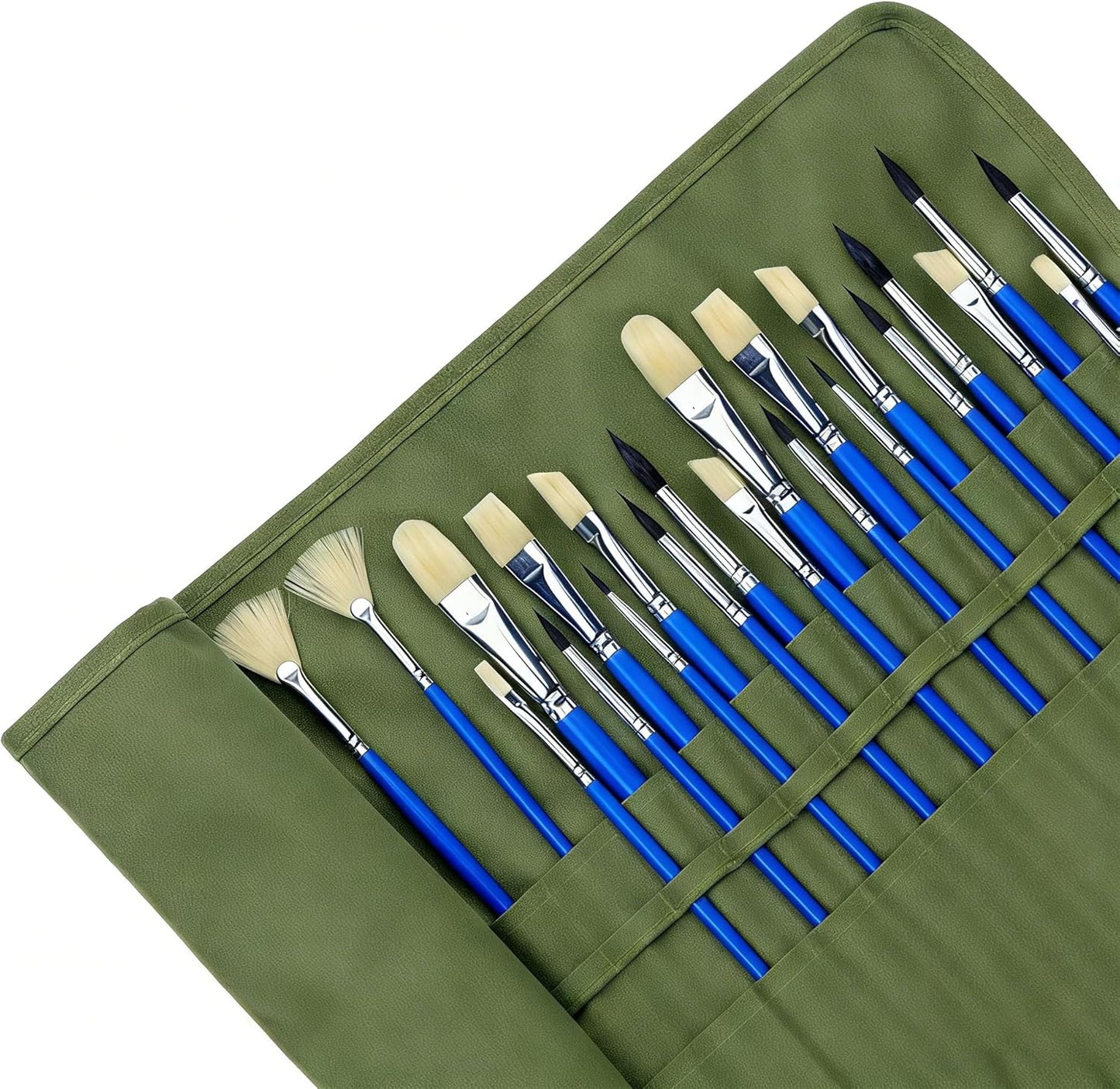 Paint Brush Holder, 22 Slots Premium Canvas Brush Organizer, Roll-Up Travel Brush Case for Watercolor, Acrylic, Oil Brushes & Art Supplies (Army Green)