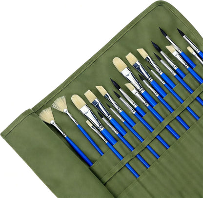 Paint Brush Holder, 22 Slots Premium Canvas Brush Organizer, Roll-Up Travel Brush Case for Watercolor, Acrylic, Oil Brushes & Art Supplies (Army Green)