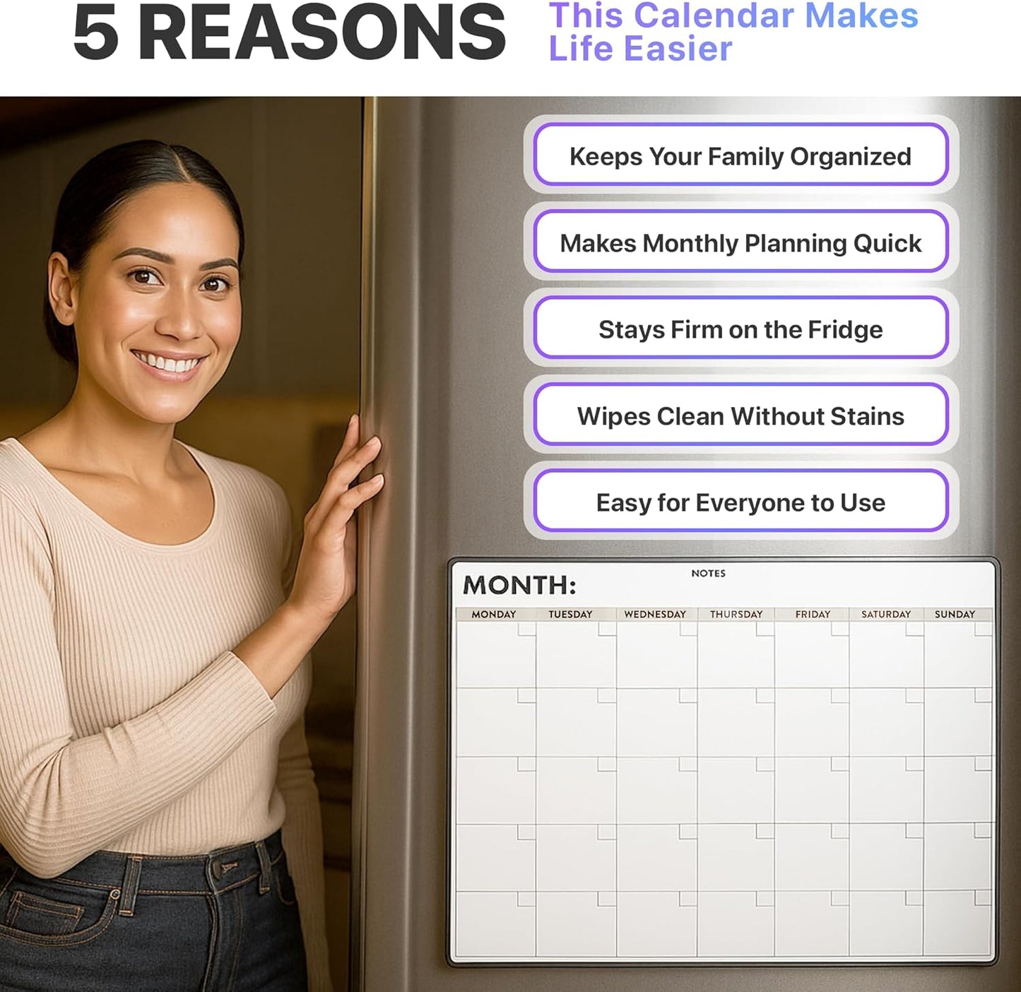 Magnetic Whiteboard for Fridge - Large Dry Erase Calendar for Wall | 2 Magnetic Dry Erase Board 10.5" x 16.5" & 7" x 16.5", Monthly Goal Setting & Habit Tracker, 5 Markers and 6 Adhesive Hooks