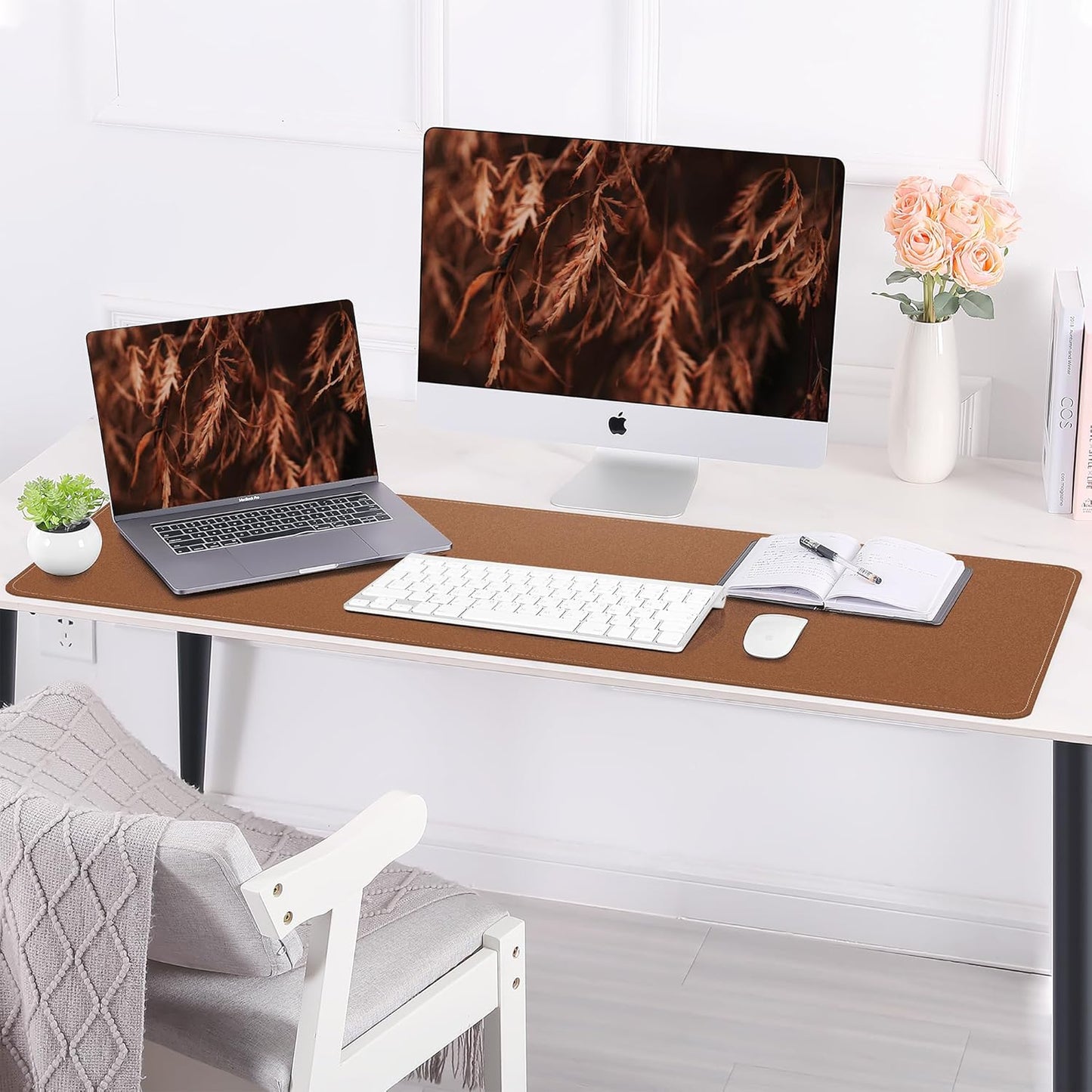 AFIING Large Desk Mat 47" x 17", Dual-Sided Natural Cork & PU Leather Desk Pad, Non-Slip Waterproof Mouse Pad for Office, Home & Gaming, Black