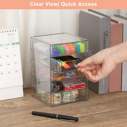 BTSKY Clear Acrylic Storage Organizer with Drawers, 5-Layer Desktop Organizer for Office Essentials, Multi-Purpose Stackable Container for Bathroom Vanity, Desk Makeup Jewelry Container Storage Box