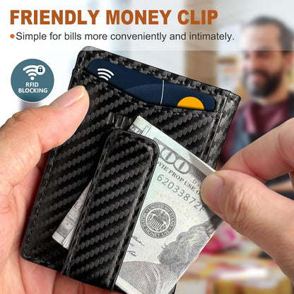 miyozi Airtag Wallet for Men- with Money Clip Gift Boxed, Magnetic Closure Slim Genuine Leather Front Pocket Wallet, 4.1"x 2.8", RFID Blocking