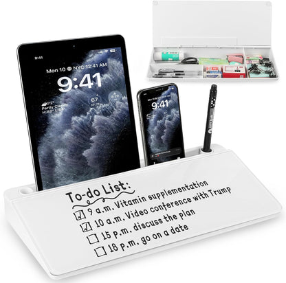 Small Desktop Glass Dry Erase whiteboard Organizer with Storage 16 X 7 inches, White