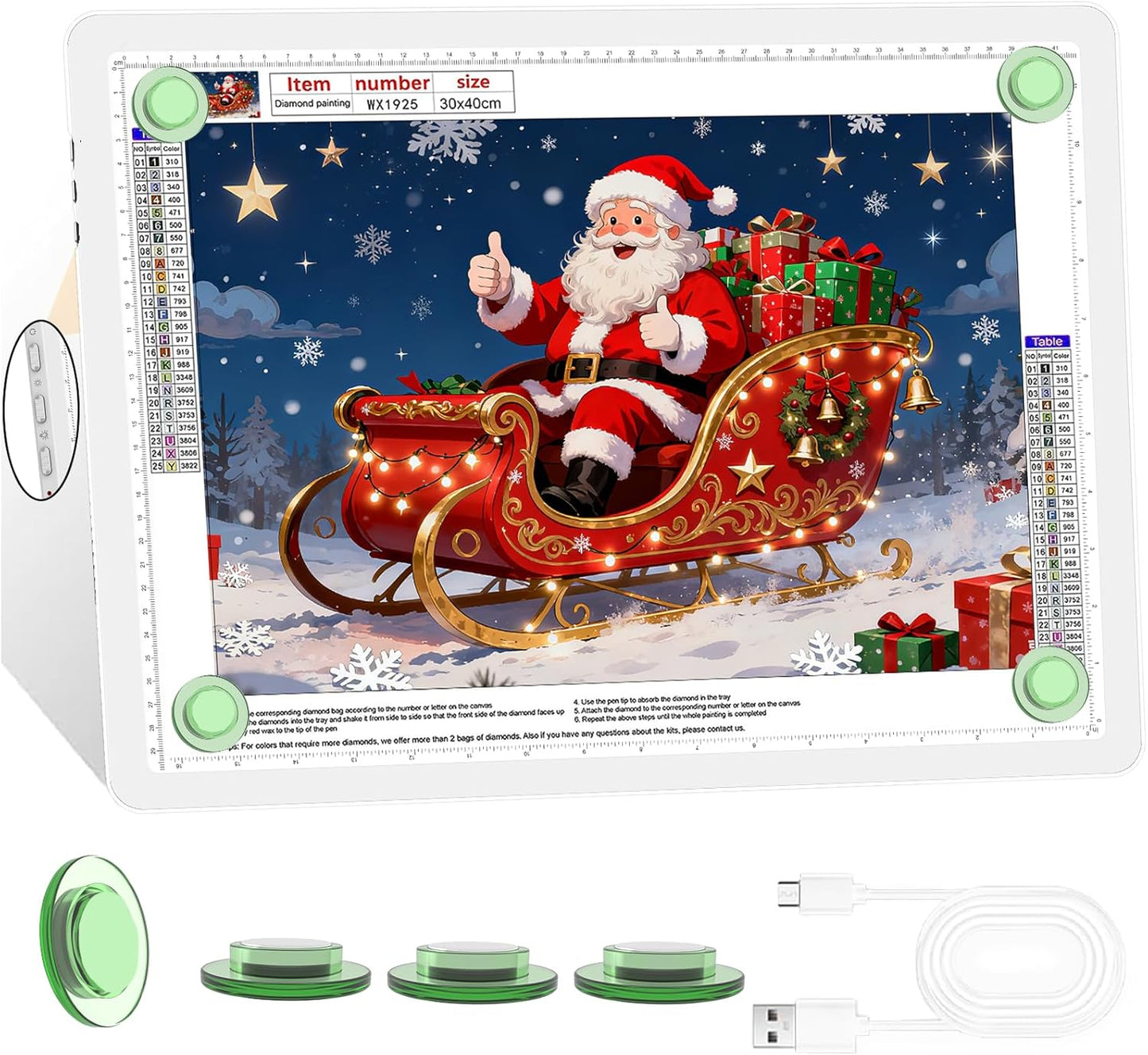 KOBAIBAN A3 Magnetic Light Pad with Bag, Rechargeable Diamond Art Light Board with Side Physical Buttons, 3 Color Light Modes Super Bright Light Table Light Box for Tracing, Drawing, Sketching (White)