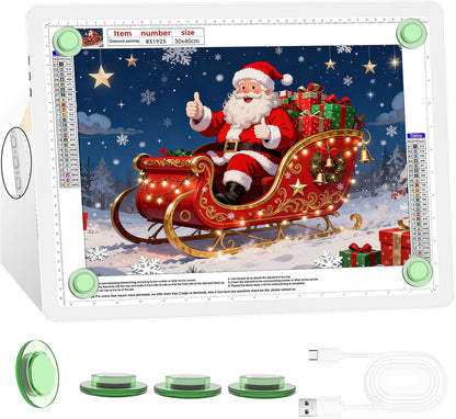 KOBAIBAN A3 Magnetic Light Pad with Bag, Rechargeable Diamond Art Light Board with Side Physical Buttons, 3 Color Light Modes Super Bright Light Table Light Box for Tracing, Drawing, Sketching (White)