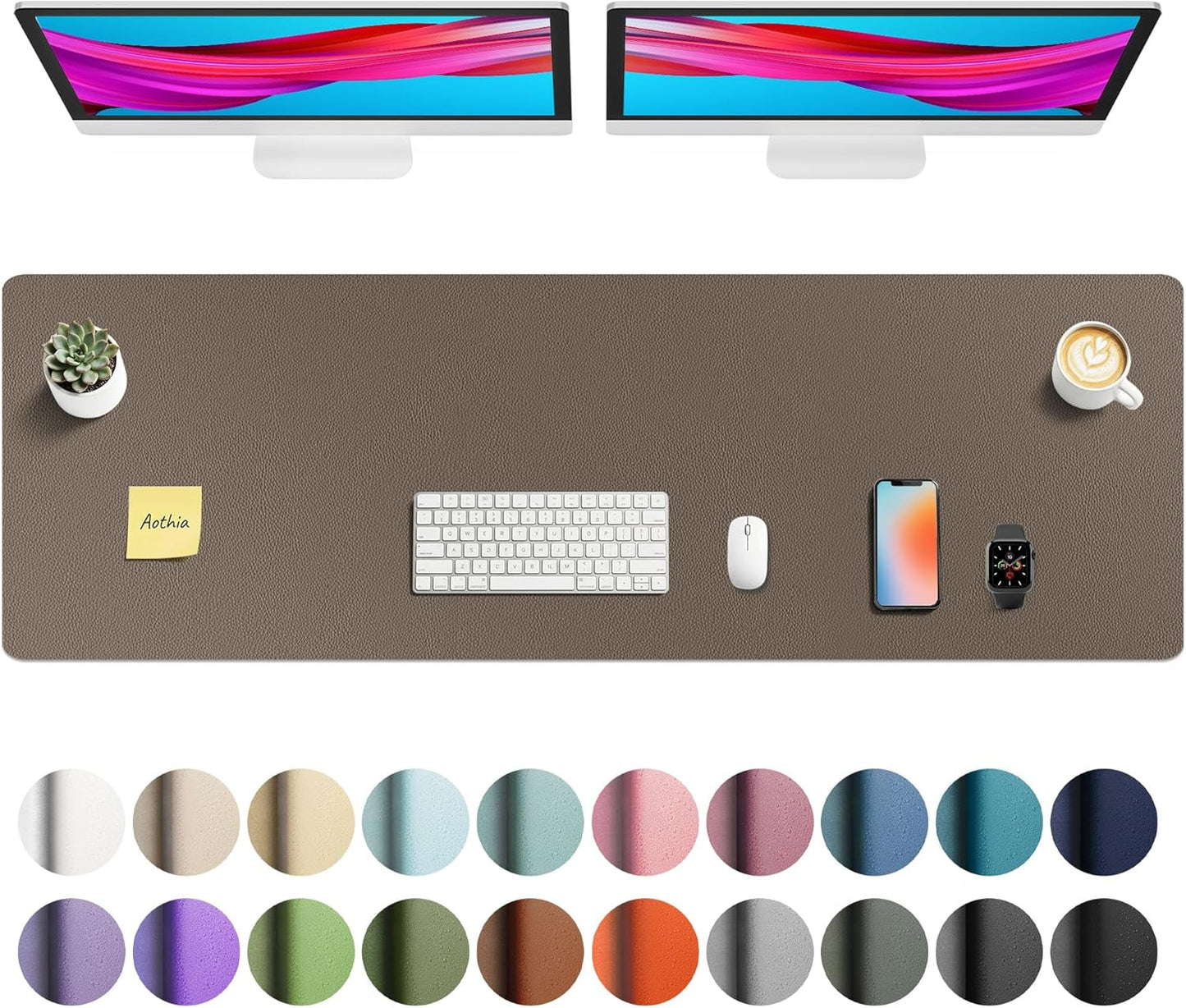Aothia Leather Desk Pad Protector, Mouse Pad, Office Desk Mat, Non-Slip PU Leather Desk Blotter, Laptop Desk Pad, Waterproof Desk Writing Pad for Office and Home (Black,36" x 17") - Colors B