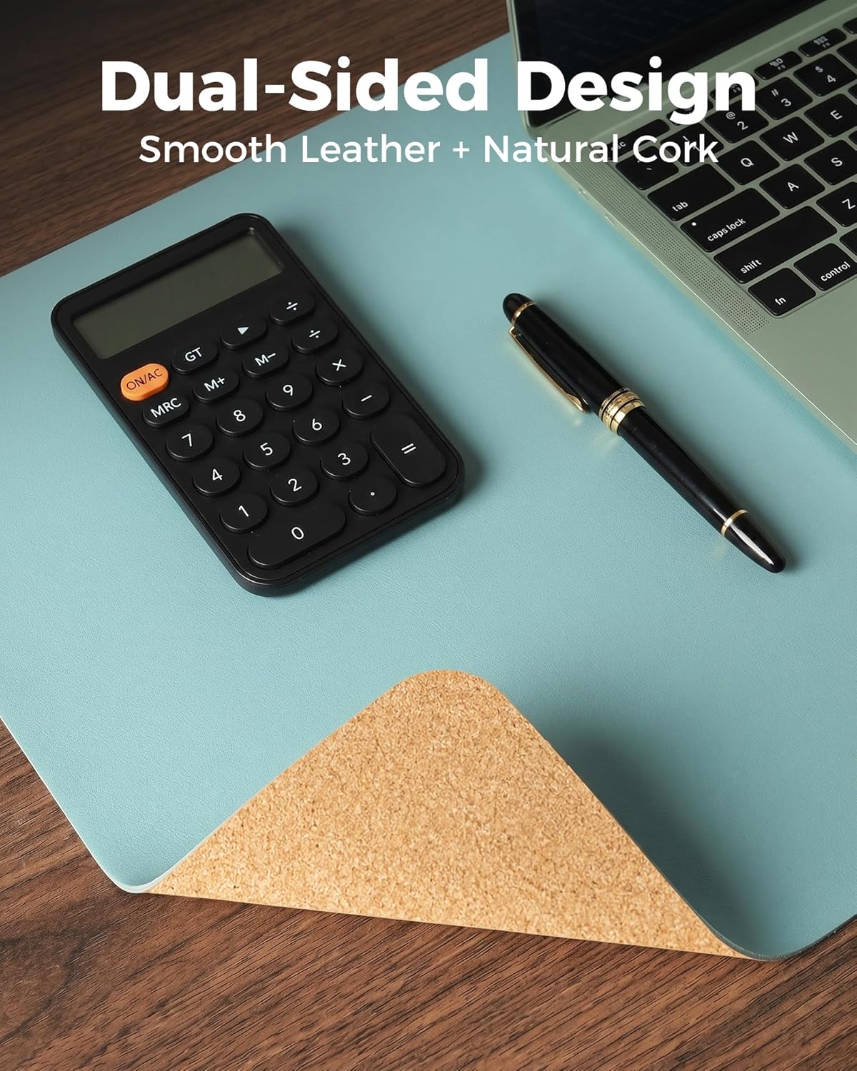 Aothia Dual-Sided Desk Pad - 25.6x13.7 inches Leather Desk Mat, Natural Cork Desk Pad Protector, Large Mouse Pad for Desk, Waterproof Desk Blotter Pad, Desk Writing Pad for Office Work/Home, Black