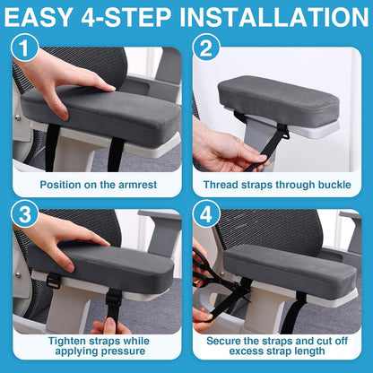 Smiry Ergonomic Office Chair Armrest Pads, Memory Foam Arm Rest Covers, Non-Slip Armrest Cushion with Adjustable Buckles and Straps, Elbow Relief for Desk, Gaming & Wheelchair (Black, Set of 2)