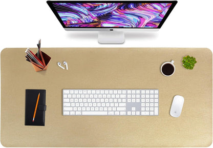 HofferRuffer Desk Pad, Office Desk Protector Mat, Waterproof Desk Mat for Desktop, Dual Side Use Faux Leather Desk Pad for Keyboard and Mouse for Office and Home (Gold+Cork, 31.5" x 15.8")