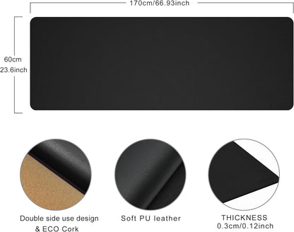 Chihein 2XL 35" x 16" Cork & PU Leather Desk Mat, Dual Sided Desk Pad Protector, Waterproof Writing Blotter for Gaming, Office, Home (Black)