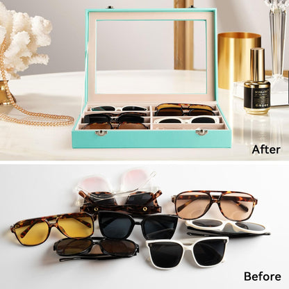 Frebeauty Sunglass Organizer,PU Leather Glasses Organizer,8-Slot Sunglasses Tray,Men's/Women's Sunglasses Box,Sunglass Case,13.3 x 9.6 x 1.5 Inches,Eyeglass/Eyewear Display Tray(Grey)